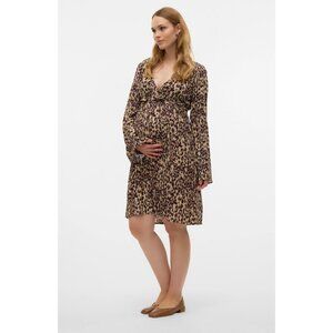 Vero Moda Kelsey Maternity Long Sleeve Leopard Print Dress Women's Size XS